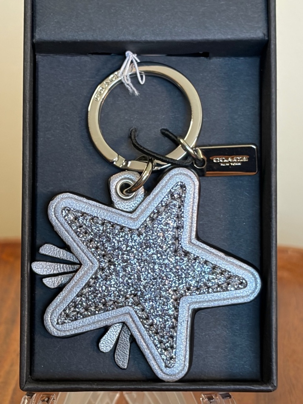 Coach Star Canyon Glitter Silver and Gunmetal Key Fob NIB F64350 - Picture 2 of 13